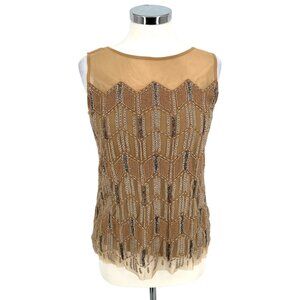 Sundance Beaded Moondusk Top Sleeveless Mesh Beige Tan Size Medium Petite